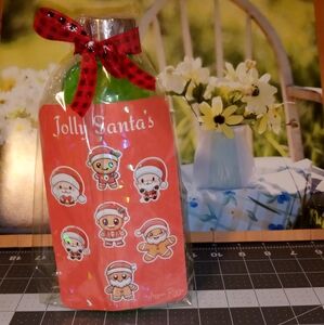Green 25oz Water Bottle with Handmade Jolly Santa Stickers